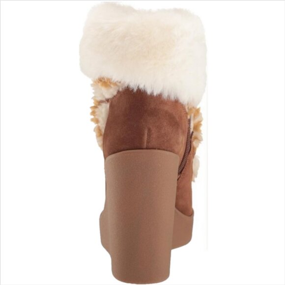 Jessica Simpson Myina Wedge Fur Bootie Ankle Boot in Tobacco - Picture 6 of 7